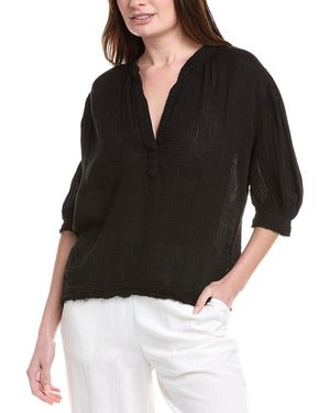 9seed Lightweight Gauze Dashiki Puff Sleeve Top - Black