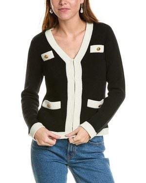 Sofiacashmere Contrast Trim Wool & Cashmere-Blend Cardigan - Black