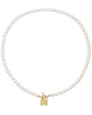 Eye Candy LA Titanium Shell Pearl Necklace - White
