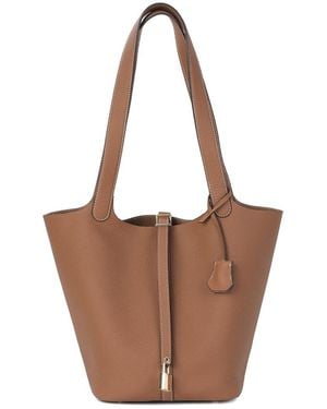 Tiffany & Fred Paris Pebbled Leather Bucket Tote - Brown