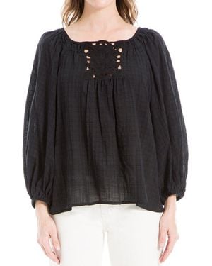 Max Studio Crochet Neck Top - Black