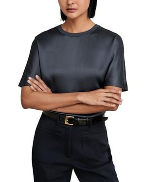 Reiss Lena Silk Short Sleeve Top - Blue
