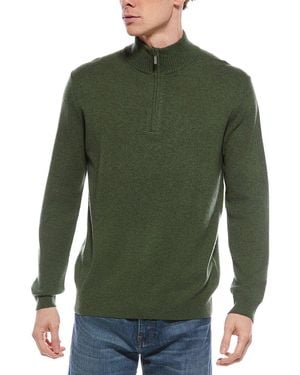 Forte Cashmere Mock Neck Cashmere 1/4-Zip Sweater - Green
