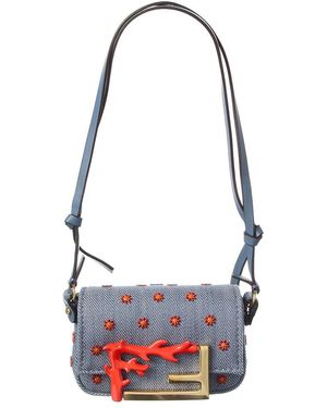 Fendi Baguette Nano Denim Charm - White