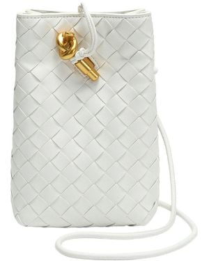 Tiffany & Fred Paris Handwoven Leather Mini Bucket Crossbody - White