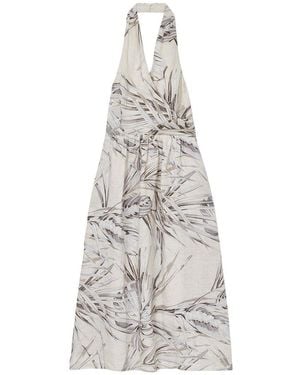 Reiss Carla Palm Printed Linen Dress - White
