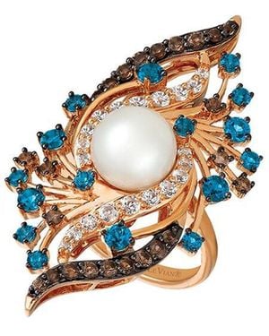 Le Vian Deep Sea Topaz 14K Rose 2.67 Ct. Tw. Fresh Water Pearl & 9-10Mm Pearl Cocktail Ring - White