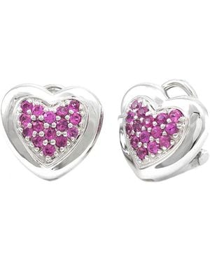 Gemstones Silver 0.93 Ct. Tw. Diamond & Pink Sapphire Earrings