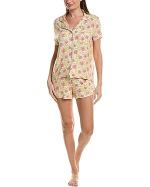 THREAD & STITCH 2Pc Notch Collar Top & Short Pj Set - Natural