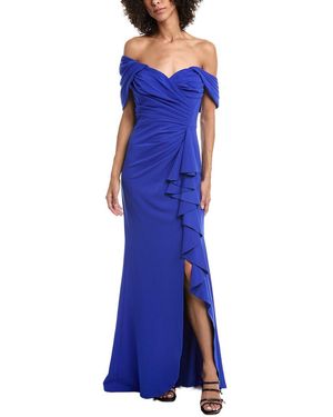 Tadashi Shoji Fitted Ruffles Pleated Gown - Blue