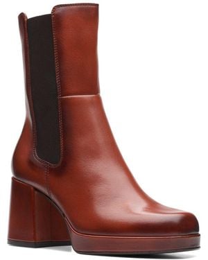 Clarks Pique Up Leather Ankle Boots - Red