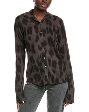 Autumn Cashmere Watercolor Leopard Cashmere Shirt - Black