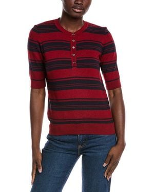 Minnie Rose Cashmere-Blend Henley Jumper - Red
