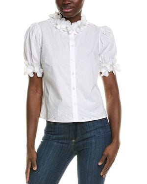 Stellah 3D Floral Trim Blouse - White
