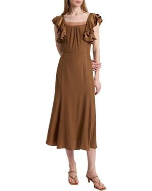 Santorelli Silk Yeda Fit & Flare Dress - Brown