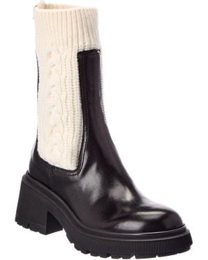 Jimmy Choo Tamia Leather & Cable Knit Boot - Black