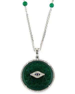 Gemstones Diamond Select Cuts 0.11 Ct. Tw. Diamond & Agate Evil Eye Necklace - Green