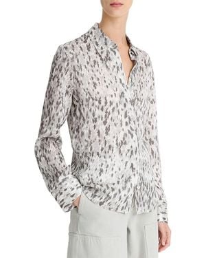 Vince Abstract Onyx Slim Fit Satin Silk Shirt - White