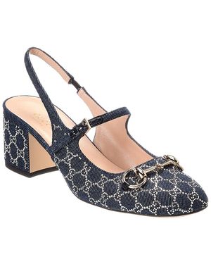 Gucci Horsebit Gg Crystal Denim Slingback Pump - Blue