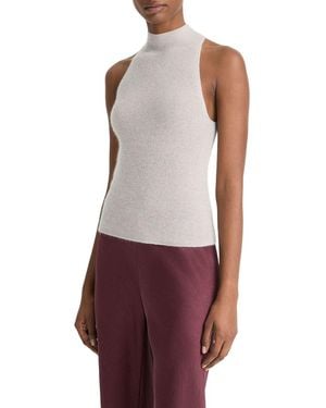 Vince Metallic Mock Neck Alpaca-Blend Tank - Purple