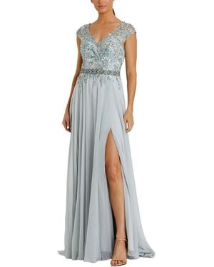 Mac Duggal Embellished Cap Sleeve Bodice Flowy Gown - Blue
