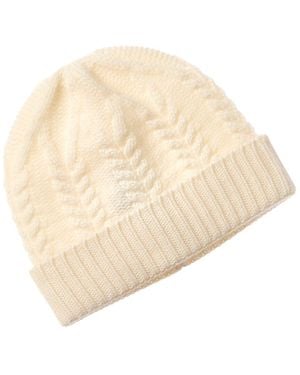 Amicale Cashmere New Cable Cuffed Cashmere Hat - Natural