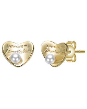 Rachel Glauber 14K Plated 3Mm Pearl Heart Earrings - Metallic