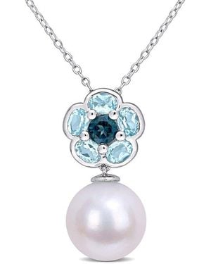 Rina Limor Silver 1.55 Ct. Tw. Blue Topaz 11-12mm Pearl Necklace