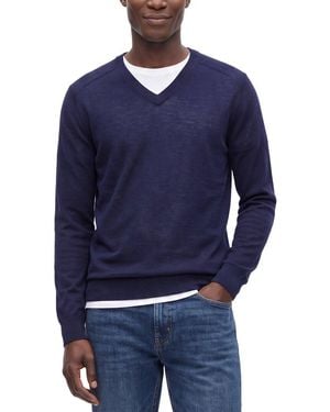 RAFFI Jersey Silk & Linen-Blend V-Neck Jumper - Blue