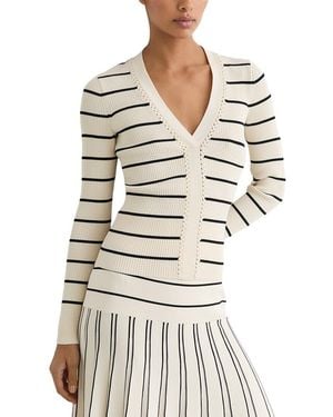Reiss Lauralee Stripe Craft Stitch Rib Knit Top - White