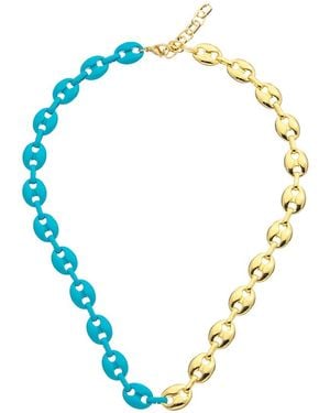 Juvell 18k Plated Enamel Puffed Mariner Necklace - Blue