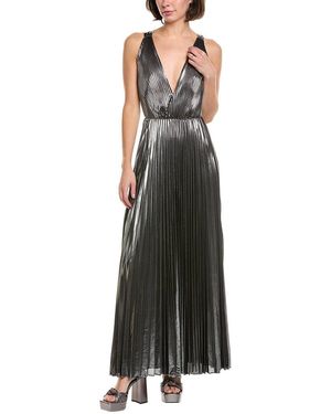 MILLY Oria Pleated Lame Maxi Dress - Black