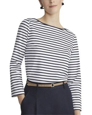 Lafayette 148 New York Stripe Bateau Neck Top - Blue