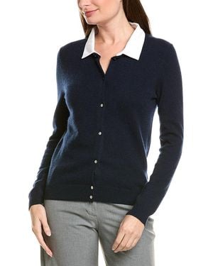 InCashmere Removable Collar 100% Cashmere Cardigan - Blue