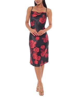 Bebe Print Satin Slip Midi Dress - Red
