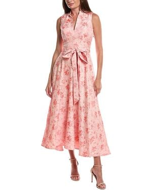 Rene Ruiz Mandarin Collar Jacquard Flare Hem Maxi Dress - Pink