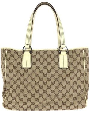 Gucci Beige Gg Canvas & Leather Tote (authentic Pre-loved) - Metallic