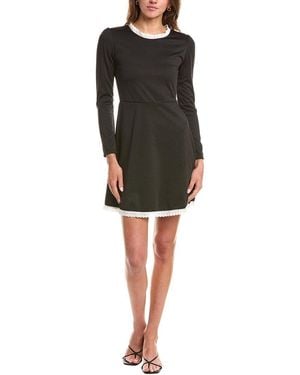REVERIEE Eyelet Trim Mini Dress - Black