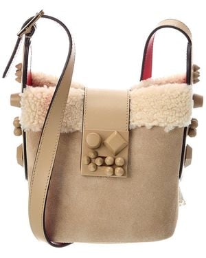 Christian Louboutin Suede, Sherpa & Leather Shoulder Bag - Natural