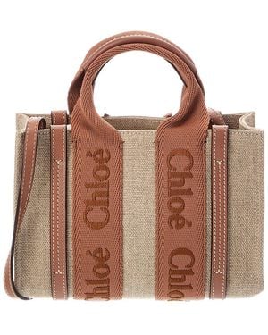 Chloé Woody Mini Canvas & Leather Tote - Brown