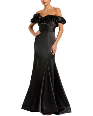 Mac Duggal Satin Ruffle Off The Shoulder Mermaid Gown - Black