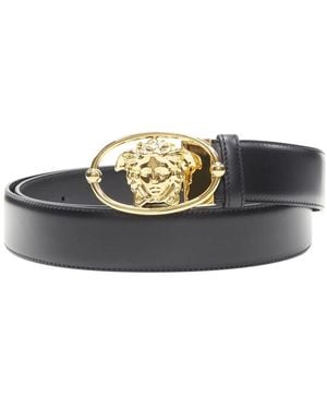 Versace La Medusa Insignia Leather Belt (Authentic Pre-Loved) - Grey