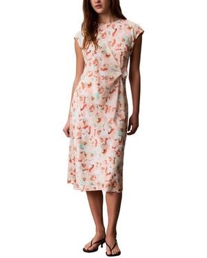 Calvin Klein Matte Satin Draped Dress - Pink