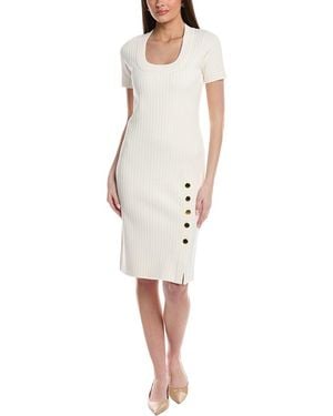 St. John Mixed Flatback Rib Knit Stretch Midi Dress - White