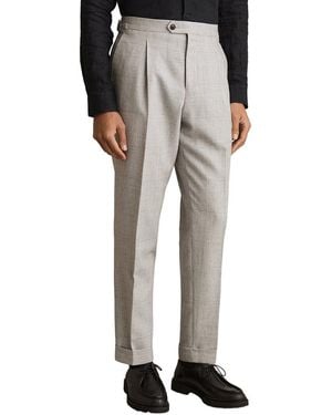 Reiss Tecnic Side Adjuster Check Wool & Linen-Blend Pant - Grey