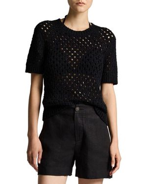 Vince Honeycomb Linen-Blend Boxy T-Shirt - Black