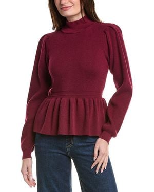 English Factory Peplum Waist Wool-Blend Top - Red