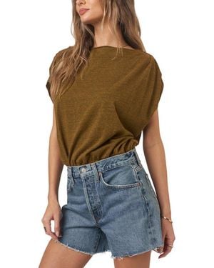 Project Social T Estelle Heathered Pleated Shoulder Top - Orange