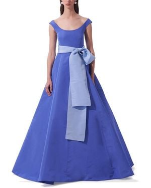 Carolina Herrera Scoop Neck Silk A-Line Gown - Blue