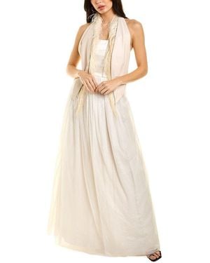 Brunello Cucinelli Leather Vest Satin Bodice Silk-blend Gown - White